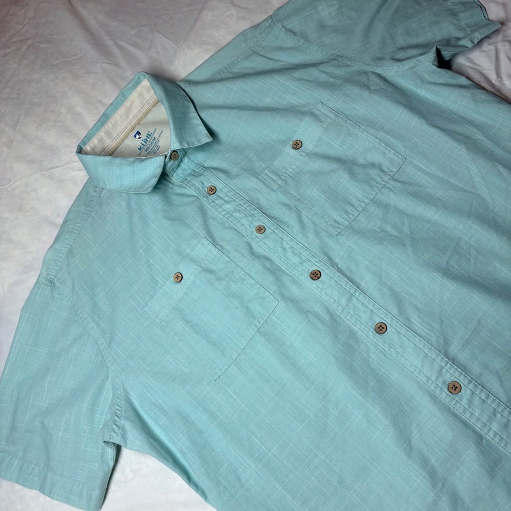 Kuhl Mens Short Sleeve Button‎ Down Shirt Mint Green Hiking Medium Pockets